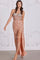 Prom Dresses Formal Slit Long Sequin Evening Prom Dress Rose Gold