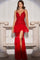 Prom Dresses Prom Long Beaded Lace Applique Ruffle Formal Dress Red
