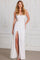 Prom Dresses Long Fitted Slit Beaded Formal Evening Prom Dress White Pearl