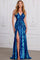Prom Dresses Prom Fitted Long Formal Striped Sequin Evening Dress Royal Iris
