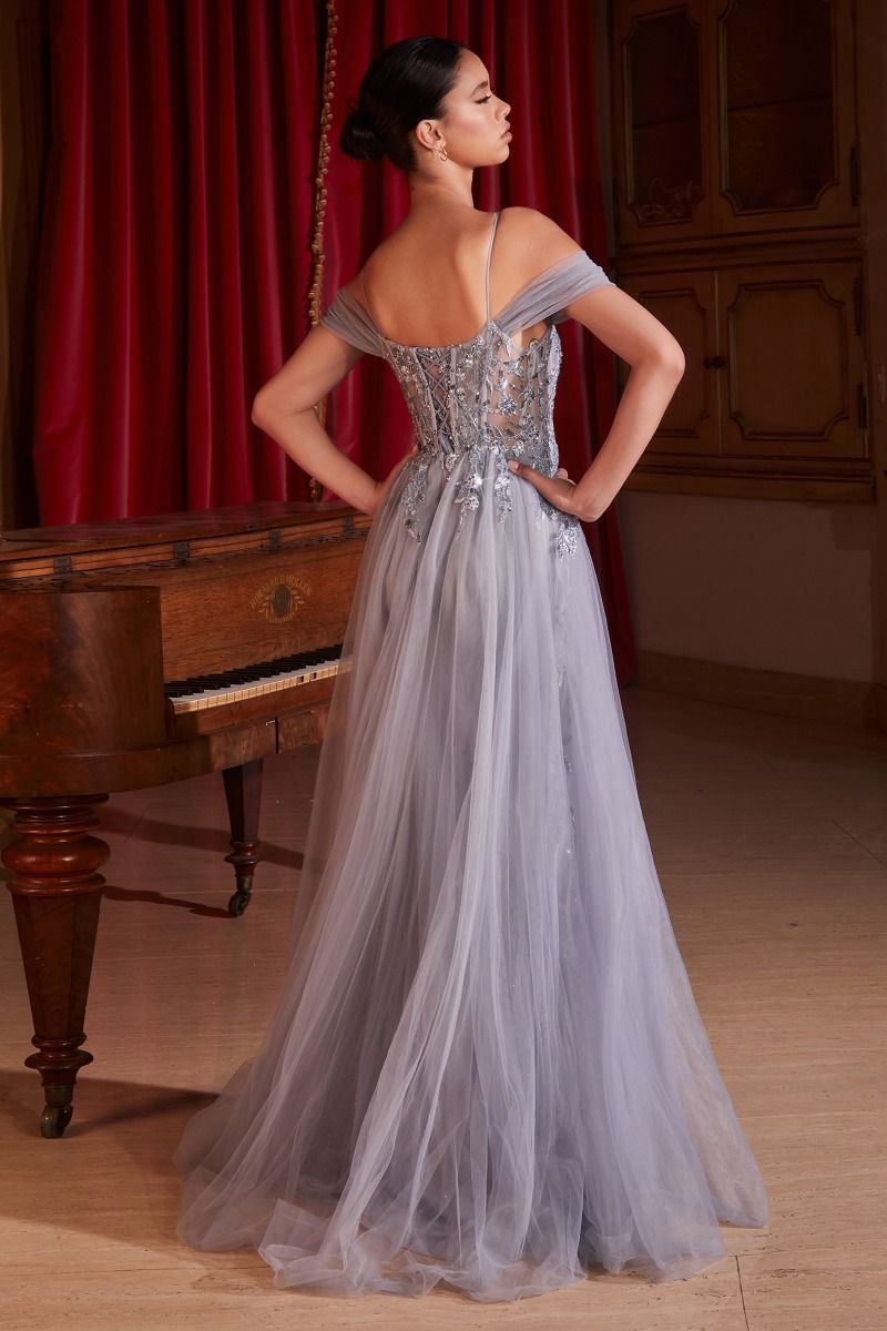 Prom Dresses Fitted Long Formal Sequin Overskirt Prom Gown  Fog Grey