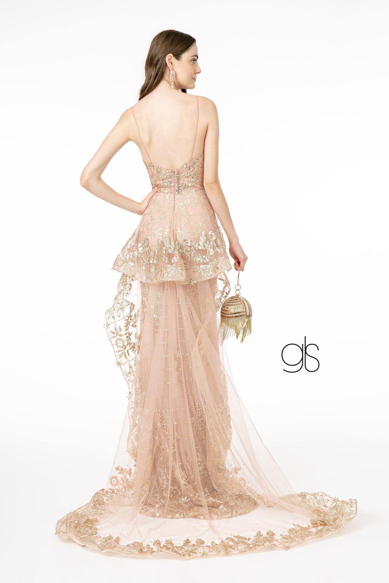 Sheer Bodice Glitter Mesh Mermaid Long Prom Dress - The Dress Outlet Elizabeth K