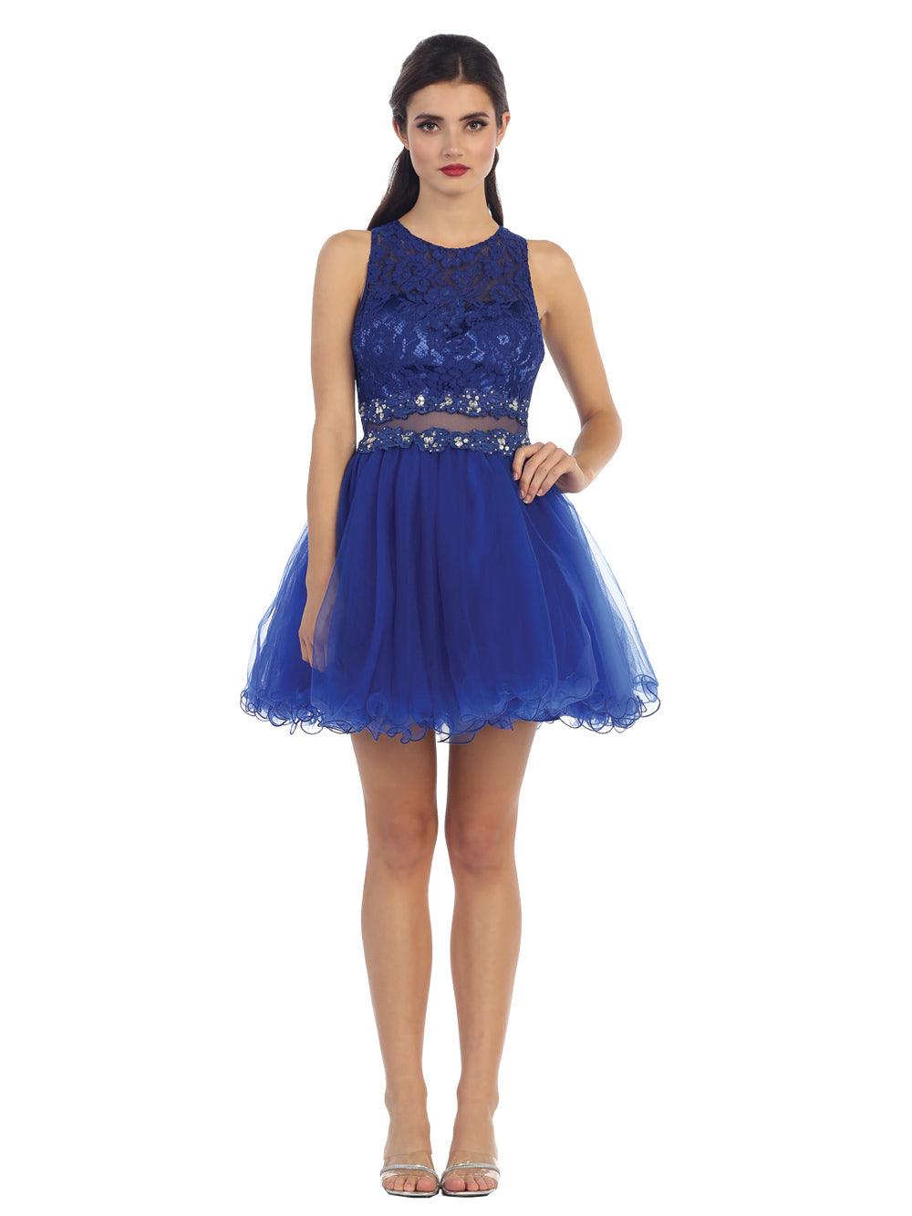 Short Prom Sleeveless Lace Cocktail Party Dress - The Dress Outlet