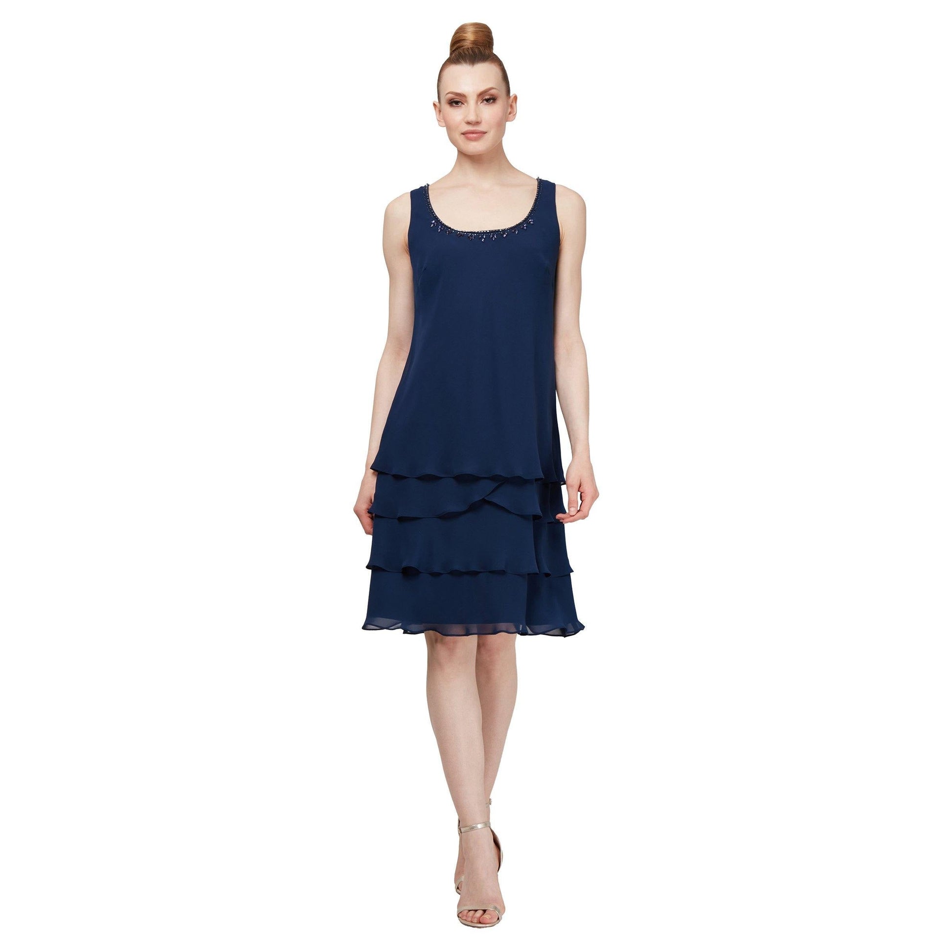 SL Fashions Short Sleeveless Tiered Dress 91701811 - The Dress Outlet