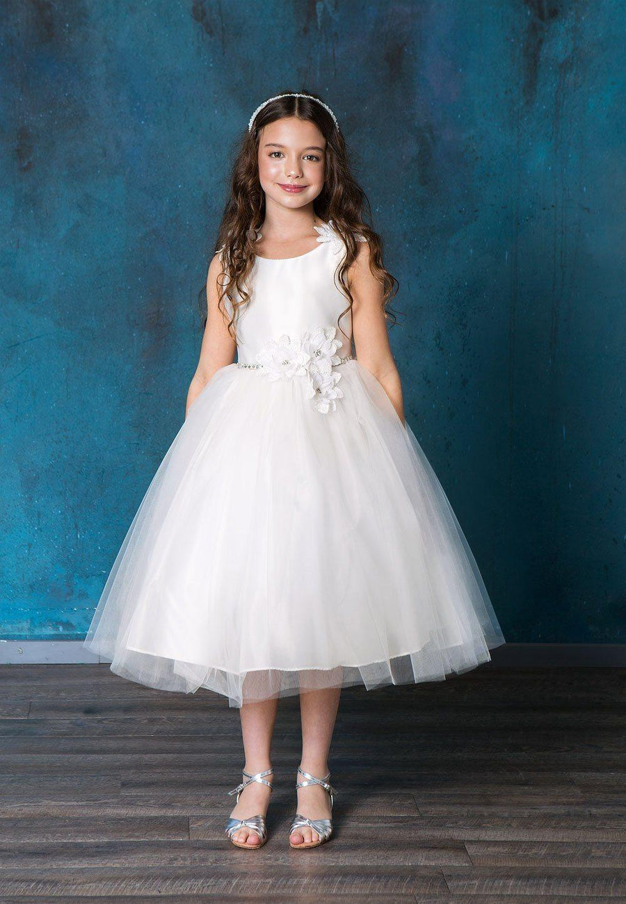 Ivory 16 Sleeveless Floral Tea Length Flower Girl Dress Sale