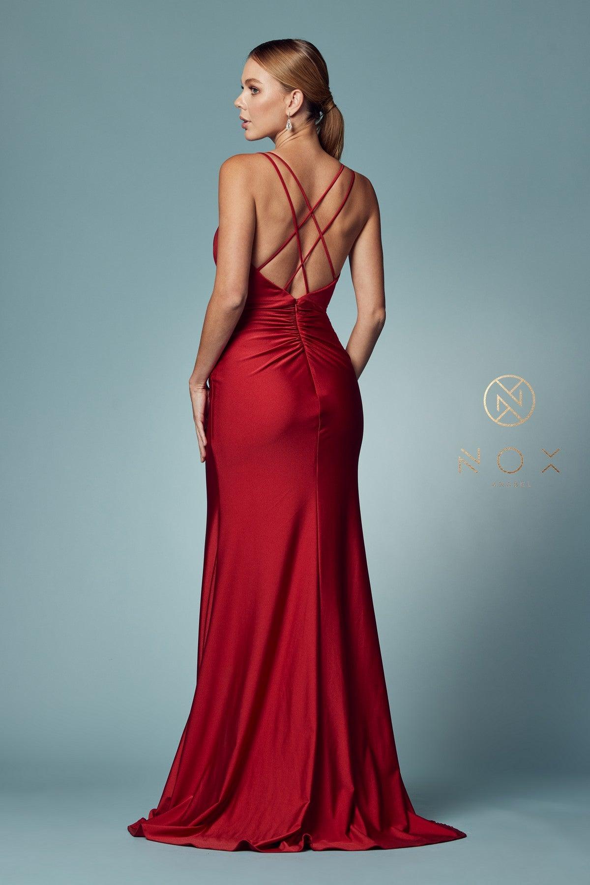 Sleeveless Long Fit and Flare Prom Dress Dark Red