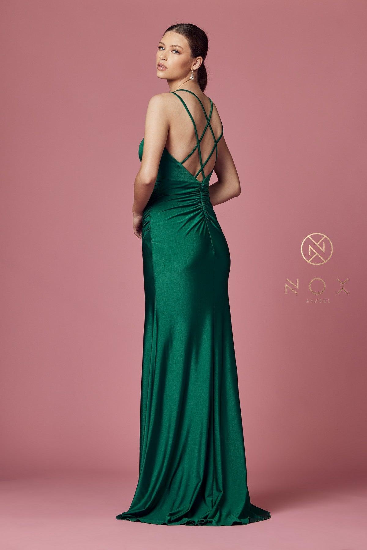 Sleeveless Long Fit and Flare Prom Dress Emerald Green