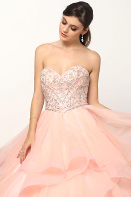 Sweet 16 Long Ball Gown Beaded Quinceanera Dress - The Dress Outlet