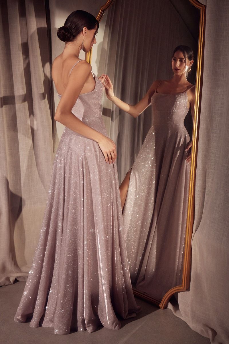 Prom Dresses Glitter Long Formal A Line Prom Gown Dusty Rose