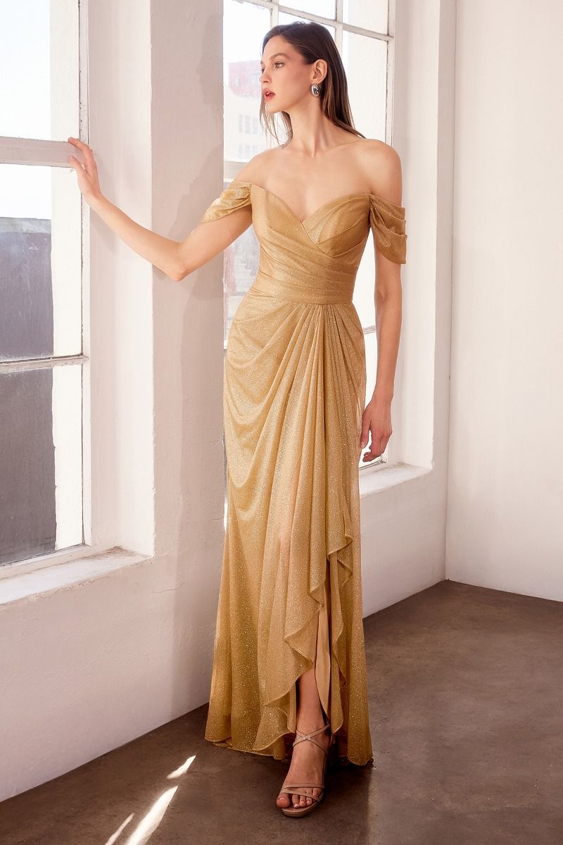 Prom Dresses Glitter Long Prom Formal Ruffle Dress Gold