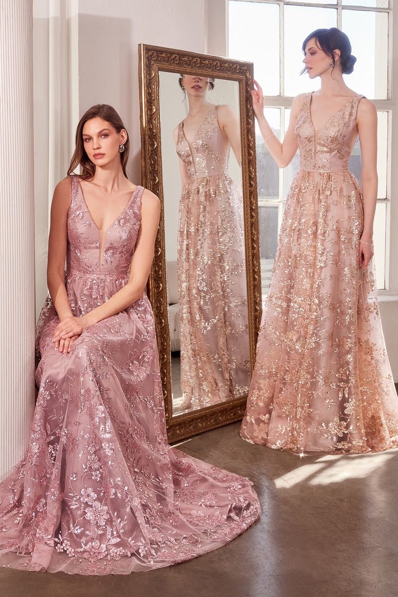 Prom Dresses A Line Long Formal Glitter Print Prom Gown Mauve