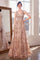 Prom Dresses A Line Long Formal Glitter Print Prom Gown Mocha Gold