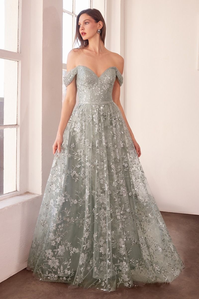 Prom Dresses A Line Long Glitter Print Formal Prom Dress Silver
