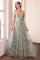 Prom Dresses A Line Long Glitter Print Formal Prom Dress Silver