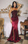 Prom Dresses Beaded Long Formal Fitted Slit Prom Dress Burgundy