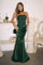 Prom Dresses Beaded Long Formal Fitted Slit Prom Dress Emerald