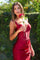 Prom Dresses Long Formal Fitted Corset Slit Prom Dress Deep Red