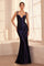 Prom Dresses Long Formal Fitted Corset Slit Prom Dress Navy