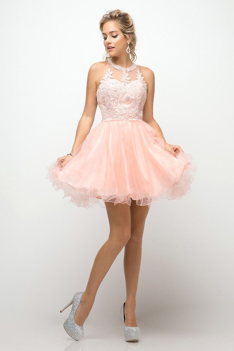 Cocktail Dresses Short Lace Applique Cocktail Dress Blush