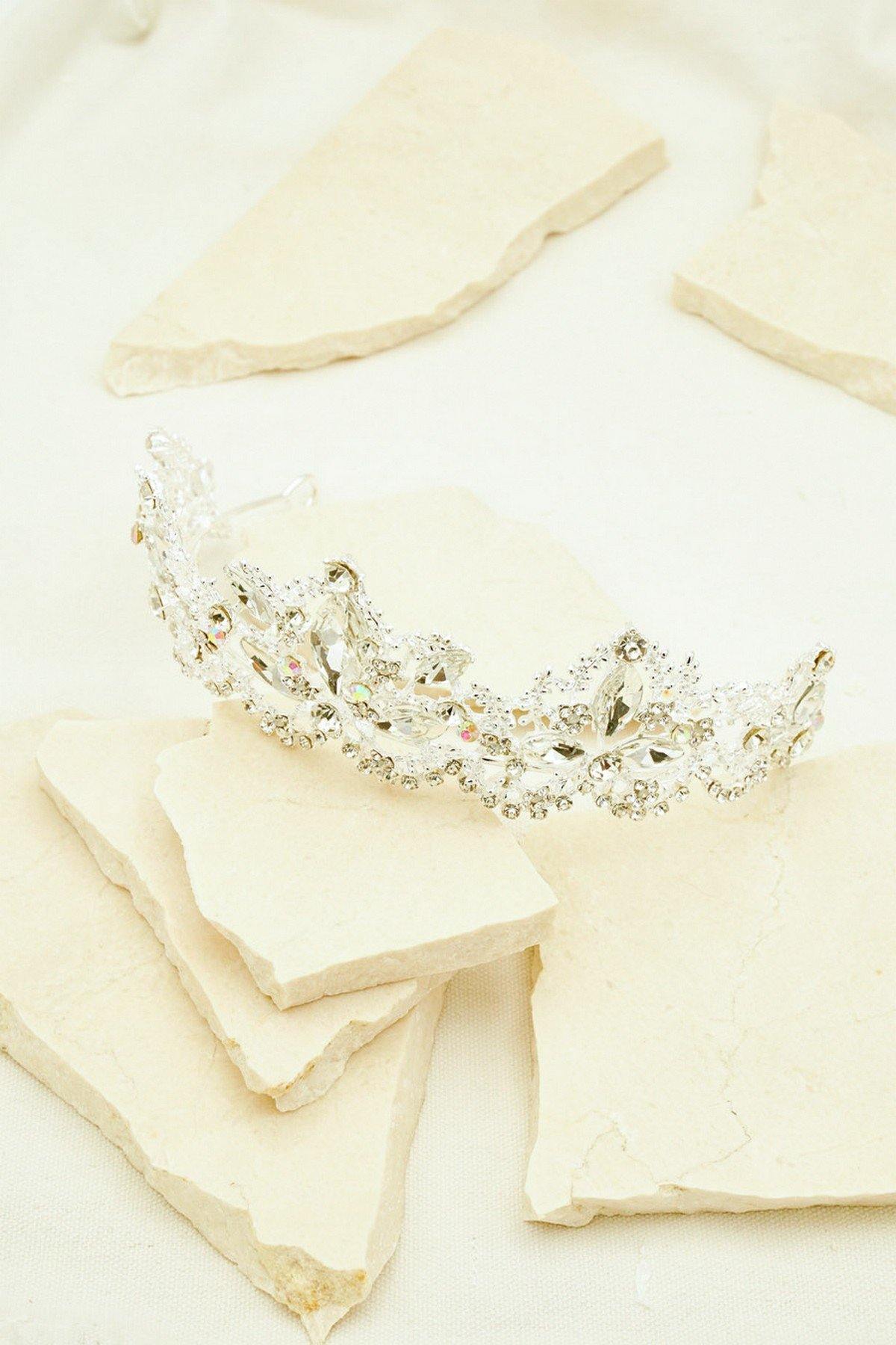 Wedding Crystal Embellish Leaves Tiara Crown - The Dress Outlet