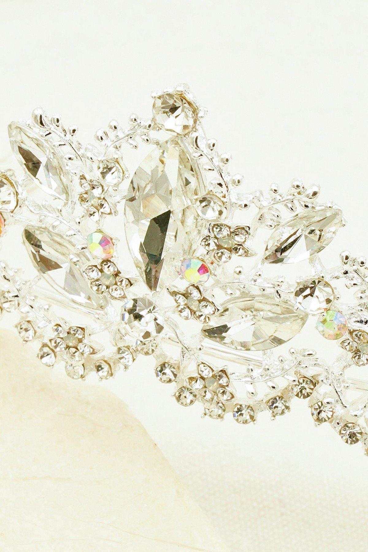Wedding Crystal Embellish Leaves Tiara Crown - The Dress Outlet