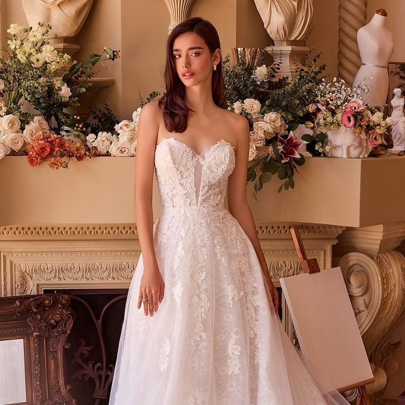 Wedding Dresses Ball Gown Long Bridal Layered Floral Wedding Dress  Off White