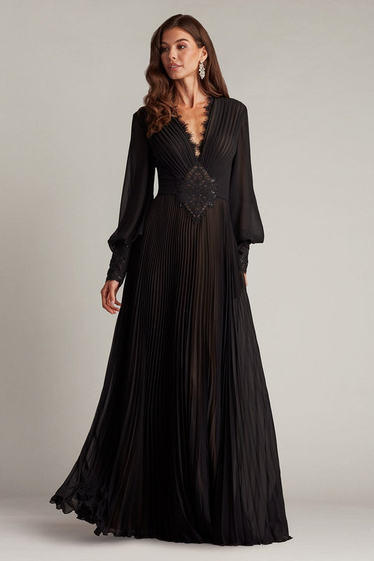 Formal Dresses Long Blouson Sleeve Formal Evening Dress Black Nude